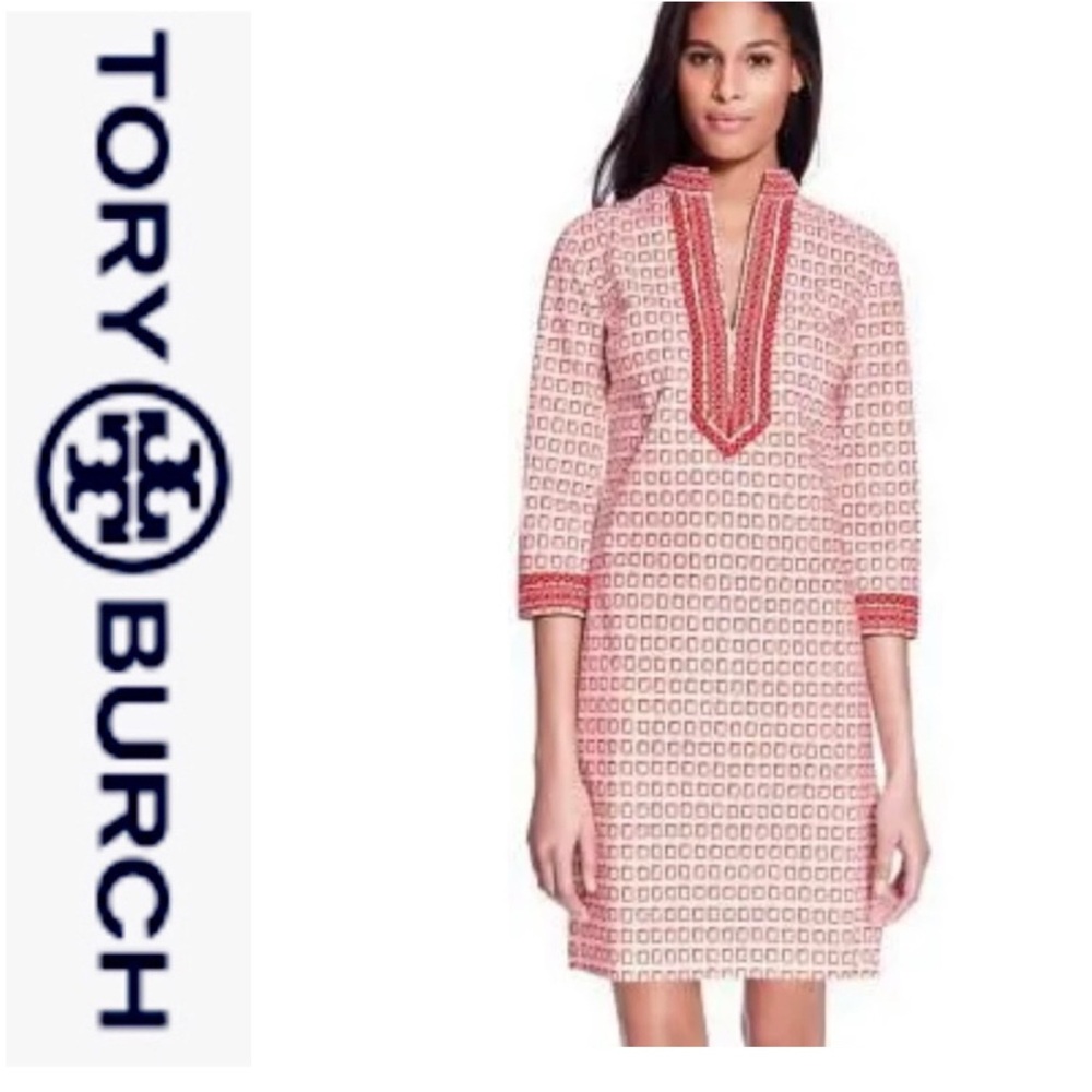 TORY BURCH Caftan Square Frame Red Tory Mini Dress Women’s Size: 2